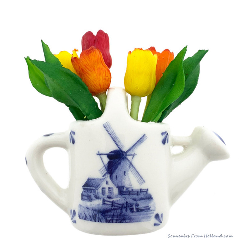 Delft Blue Watering can with tulips memo magnet