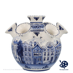 Tulip Vase Canal Houses - Hand-painted Delft Blue