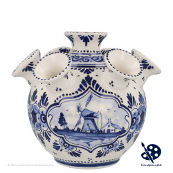 Tulip Vase Windmill in Cartouche - Hand-painted Delft Blue