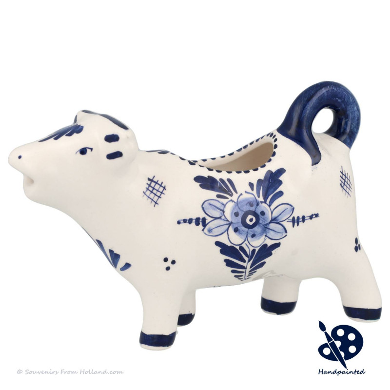 Melkkan koe Bloemen - Handgeschilderd Delfts Blauw