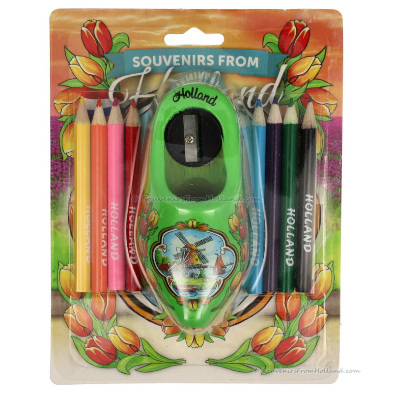 Colour Pencils In Wooden Shoe Lime Green