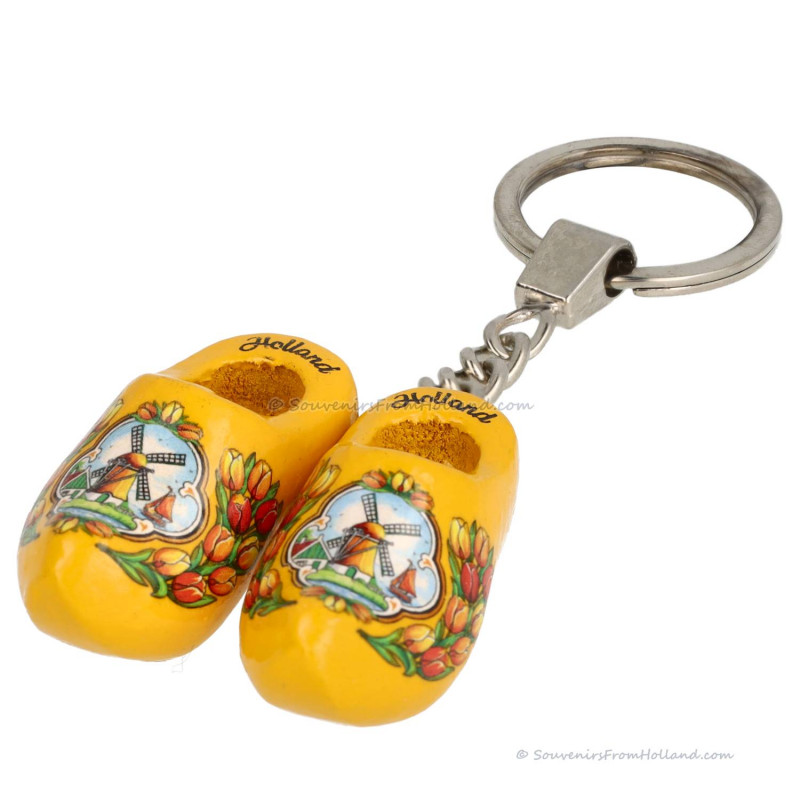 Wooden Shoes Keychain Yellow Windmill Tulips