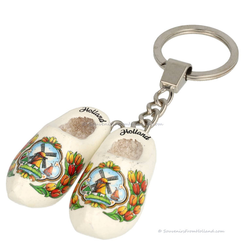 White Tulip - Wooden Shoes - Keychain