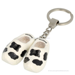 Wooden Shoes Keychain Cow Black White