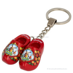 Wooden Shoes Keychain Red Windmill Tulips