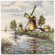 Windmills landscape 9 - Tile 15x15cm detailed