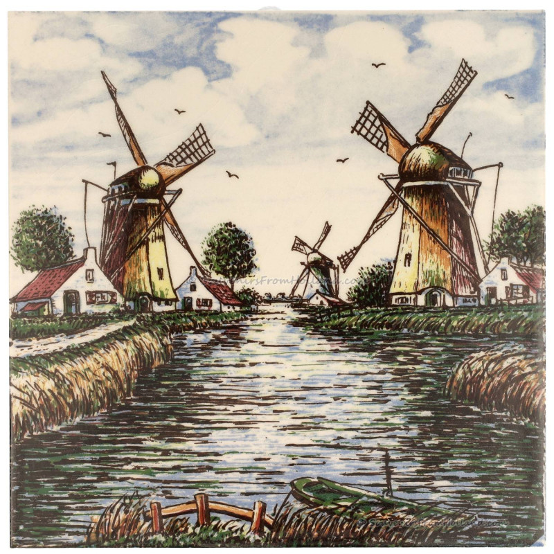 Three Windmills - Tile 15x15cm detailed