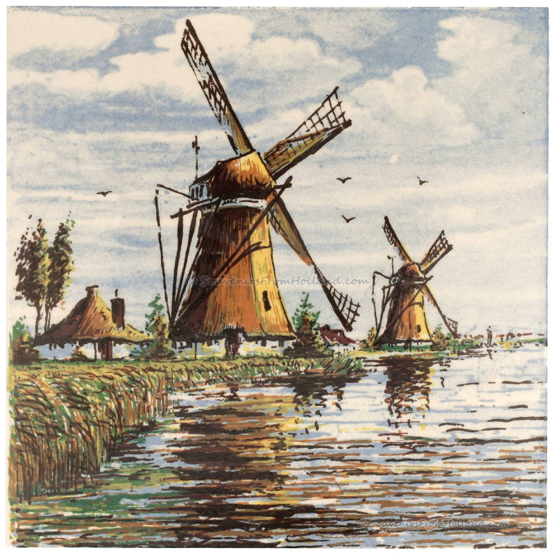 Two Windmills - Tile 15x15cm detailed