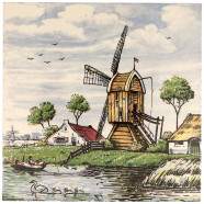 Wooden Windmills landscape - Tile 15x15cm detailed