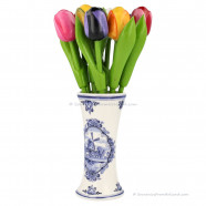 Delft Blue Vase with Wooden Tulips 34cm