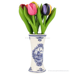 Delft Blue Vase with Wooden Tulips 34cm