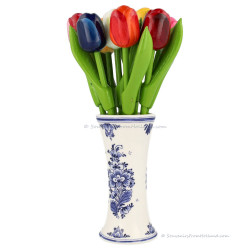 Delft Blue Vase with Wooden Tulips 34cm