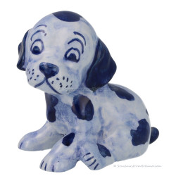 Delft Blue Sitting Puppy  - Handpainted Delftware