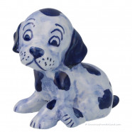 Delft Blue Sitting Puppy  - Handpainted Delftware