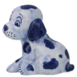 Delft Blue Sitting Puppy  - Handpainted Delftware