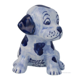Delft Blue Sitting Puppy  - Handpainted Delftware
