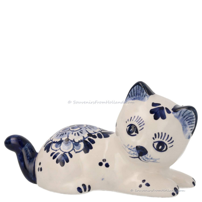 Delft Blue Lying kitten - Handpainted Delftware