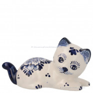 Delft Blue Lying kitten - Handpainted Delftware
