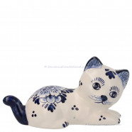 Delft Blue Lying kitten - Handpainted Delftware