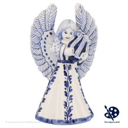 Delft Blue Christmas Angel playing Lyre B - Handpainted Delftware