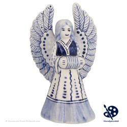 Delft Blue Christmas Angel playing Accordion - Handpainted Delftware