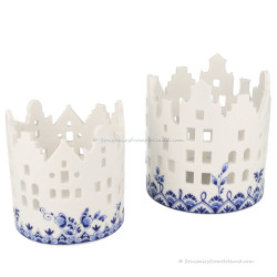 Tea light holder Size L Canal Houses Delft Blue