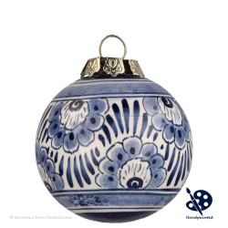 Kerstbal Bloemen 5cm - Handgeschilderd Delfts Blauw