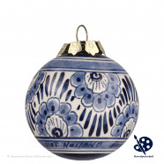 Kerstbal Bloemen 5cm - Handgeschilderd Delfts Blauw