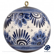 Kerstbal Bloemen 11cm - Handgeschilderd Delfts Blauw - B