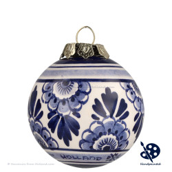 Kerstbal Bloemen 5cm - Handgeschilderd Delfts Blauw