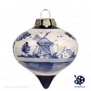 Kerstdruppel Molen 6,5cm - Handgeschilderd Delfts Blauw