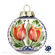 Kerstbal Tulp Dubbel 5cm - Handgeschilderd Delfts Blauw