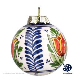 Kerstbal Tulp Dubbel 5cm - Handgeschilderd Delfts Blauw