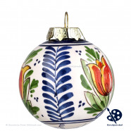 Kerstbal Tulp Dubbel 5cm - Handgeschilderd Delfts Blauw