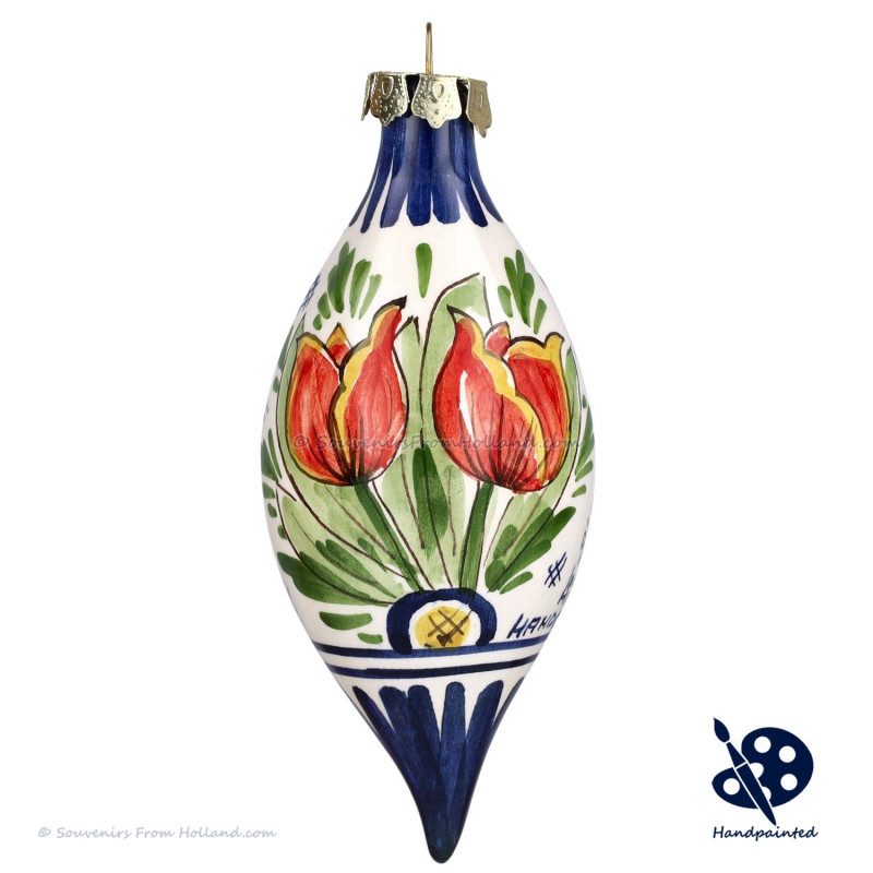 Kerstpegel Oranje Tulpen 11,5cm - Handgeschilderd Delfts Blauw