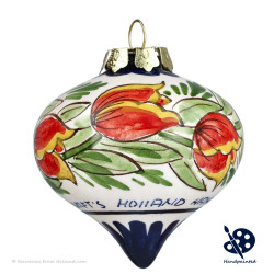 Kerstdruppel Oranje Tulpen 6,5cm - Handgeschilderd Delfts Blauw