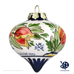 Kerstdruppel Oranje Tulpen 6,5cm - Handgeschilderd Delfts Blauw