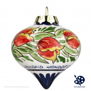 Kerstdruppel Oranje Tulpen 6,5cm - Handgeschilderd Delfts Blauw