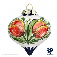 Kerstdruppel dubbele Tulpen 6,5cm - Handgeschilderd Delfts Blauw