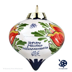 X-mas Dripball double Tulips 6,5cm - Handpainted Delft Blue