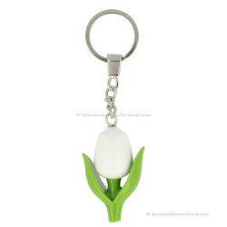 Witte Houten Mini Tulp Sleutelhanger 5cm