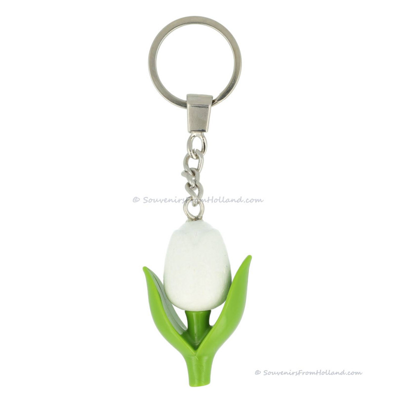 Witte Houten Mini Tulp Sleutelhanger 5cm