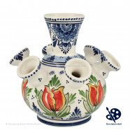 Kleine Tulpenvaas Oranje Tulpen v2 - Handgeschilderd Delfts Blauw