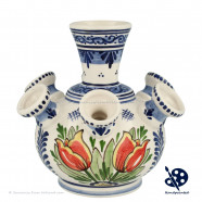 Kleine Tulpenvaas Oranje Tulpen v3 - Handgeschilderd Delfts Blauw