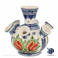 Kleine Tulpenvaas Oranje Tulpen v3 - Handgeschilderd Delfts Blauw