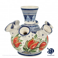 Kleine Tulpenvaas Oranje Tulpen v4 - Handgeschilderd Delfts Blauw
