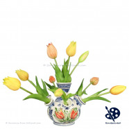 Kleine Tulpenvaas Oranje Tulpen v2 - Handgeschilderd Delfts Blauw