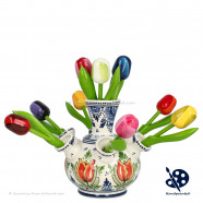 Kleine Tulpenvaas Oranje Tulpen v3 - Handgeschilderd Delfts Blauw