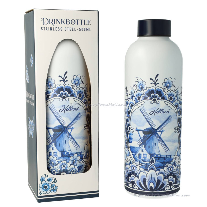Waterbottle RVS Delft Blue Windmill