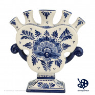 Platte Tulpenvaas oranje Tulp en DB Bloem 17cm - Handgeschilderd